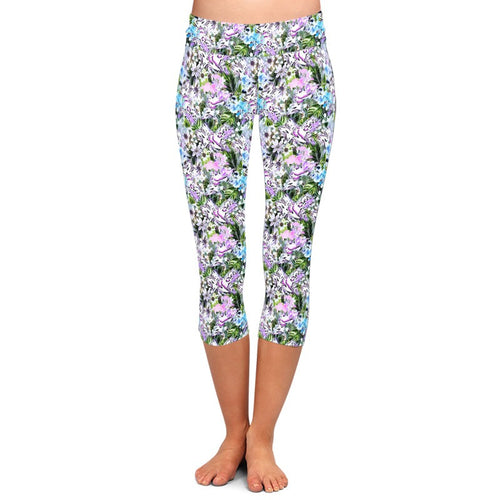 Ladies Assorted Floral Printed Capri Leggings