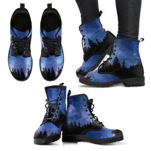 Ladies Beautiful Moonlight Forest Design Lace-Up Boots