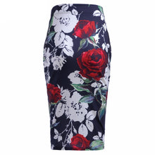 Load image into Gallery viewer, Womens Casual/Office Red Roses Printed Stretch Pencil Skirts