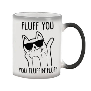 New 350mL FLUFF YOU Funny Cat Magic Colour Changing Mug