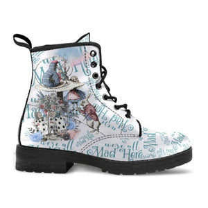 Womens White Alice In Wonderland Fashion Lace Up Boots