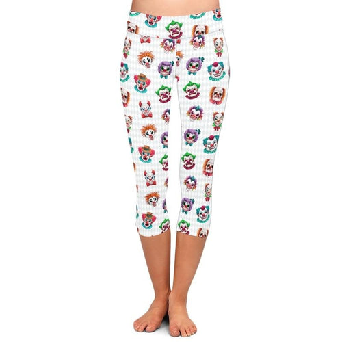 Ladies Scary Clown Faces Printed Capri Leggings