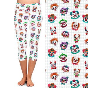 Ladies Scary Clown Faces Printed Capri Leggings