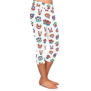 Ladies Scary Clown Faces Printed Capri Leggings