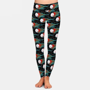 Ladies 3D Assorted Flaming Balls Printed Leggings