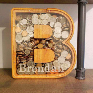 Wooden Letter Personalised Piggy Banks (A-Z) - With Decorative Letters