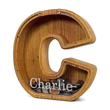 Cargar imagen en el visor de la galería, Wooden Letter Personalised Piggy Banks (A-Z) - With Decorative Letters