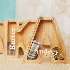 Wooden Letter Personalised Piggy Banks (O-Z) - With Decorative Letters