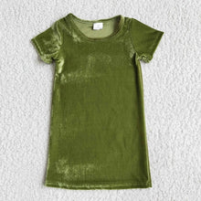 Carica l&#39;immagine nel visualizzatore di Gallery, Kids Straight Solid Colour Velvet O-Neck Dress