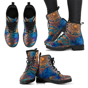 Womens Lovely Blue & Gold Exotic Fashion Printed Boots