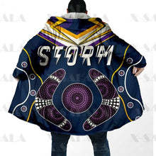 Load image into Gallery viewer, Assorted Anzac Day Indigenous Printed NRL Duffle Hooded Cloaks - Storm &amp; Wests Tigers