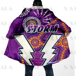 Assorted Anzac Day Indigenous Printed NRL Duffle Hooded Cloaks - Storm & Wests Tigers