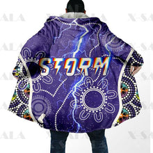Charger l&#39;image dans la galerie, Assorted Anzac Day Indigenous Printed NRL Duffle Hooded Cloaks - Storm &amp; Wests Tigers
