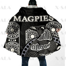 Load image into Gallery viewer, Assorted Anzac Day Indigenous Printed AFL &amp; NRL Duffle Hooded Cloaks - Magpies &amp; Knights