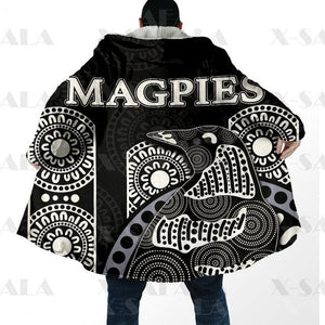Assorted Anzac Day Indigenous Printed AFL & NRL Duffle Hooded Cloaks - Magpies & Knights