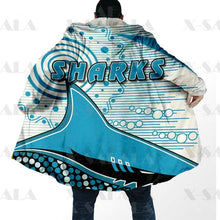 Load image into Gallery viewer, Assorted Anzac Day Indigenous Printed NRL Duffle Hooded Cloaks - Sharks &amp; Eels