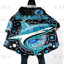 Carica l&#39;immagine nel visualizzatore di Gallery, Assorted Anzac Day Indigenous Printed NRL Duffle Hooded Cloaks - Sharks &amp; Eels