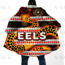 Cargar imagen en el visor de la galería, Assorted Anzac Day Indigenous Printed NRL Duffle Hooded Cloaks - Sharks &amp; Eels