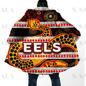 Assorted Anzac Day Indigenous Printed NRL Duffle Hooded Cloaks - Sharks & Eels