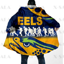 Carica l&#39;immagine nel visualizzatore di Gallery, Assorted Anzac Day Indigenous Printed NRL Duffle Hooded Cloaks - Sharks &amp; Eels