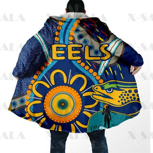 Assorted Anzac Day Indigenous Printed NRL Duffle Hooded Cloaks - Sharks & Eels