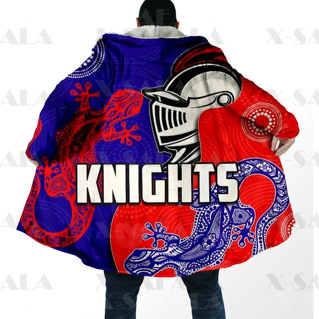 Assorted Anzac Day Indigenous Printed AFL & NRL Duffle Hooded Cloaks - Magpies & Knights