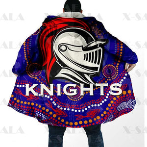 Assorted Anzac Day Indigenous Printed AFL & NRL Duffle Hooded Cloaks - Magpies & Knights