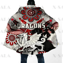 Laden Sie das Bild in den Galerie-Viewer, Assorted Anzac Day Indigenous Printed NRL Duffle Hooded Cloaks - Sea Eagles &amp; Dragons