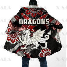 Laden Sie das Bild in den Galerie-Viewer, Assorted Anzac Day Indigenous Printed NRL Duffle Hooded Cloaks - Sea Eagles &amp; Dragons