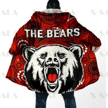 Carica l&#39;immagine nel visualizzatore di Gallery, Assorted Anzac Day Indigenous Printed NRL Duffle Hooded Cloaks - Bears &amp; Canberra