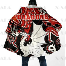 Carica l&#39;immagine nel visualizzatore di Gallery, Assorted Anzac Day Indigenous Printed NRL Duffle Hooded Cloaks - Sea Eagles &amp; Dragons