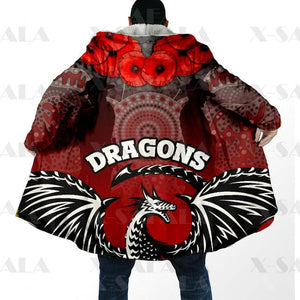 Assorted Anzac Day Indigenous Printed NRL Duffle Hooded Cloaks - Sea Eagles & Dragons