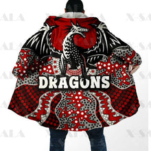 Laden Sie das Bild in den Galerie-Viewer, Assorted Anzac Day Indigenous Printed NRL Duffle Hooded Cloaks - Sea Eagles &amp; Dragons