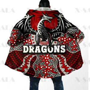 Assorted Anzac Day Indigenous Printed NRL Duffle Hooded Cloaks - Sea Eagles & Dragons