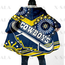Load image into Gallery viewer, Assorted Anzac Day Indigenous Printed NRL Duffle Hooded Cloaks - Cowboys