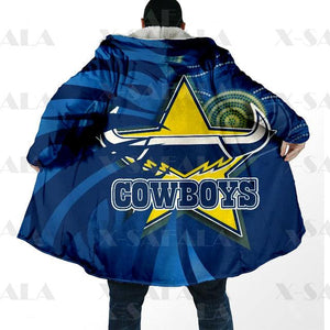 Assorted Anzac Day Indigenous Printed NRL Duffle Hooded Cloaks - Cowboys