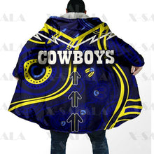 Carica l&#39;immagine nel visualizzatore di Gallery, Assorted Anzac Day Indigenous Printed NRL Duffle Hooded Cloaks - Cowboys