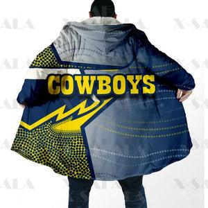 Assorted Anzac Day Indigenous Printed NRL Duffle Hooded Cloaks - Cowboys