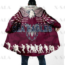 Carica l&#39;immagine nel visualizzatore di Gallery, Assorted Anzac Day Indigenous Printed NRL Duffle Hooded Cloaks - Sea Eagles &amp; Dragons