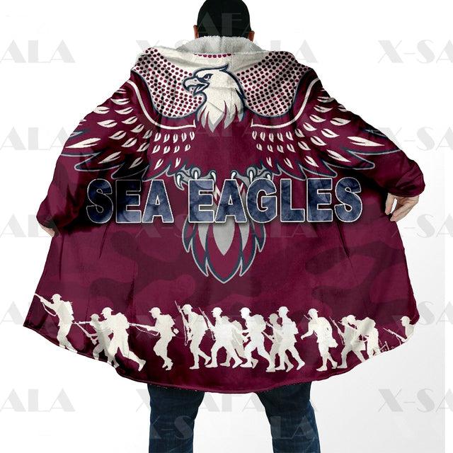 Assorted Anzac Day Indigenous Printed NRL Duffle Hooded Cloaks - Sea Eagles & Dragons