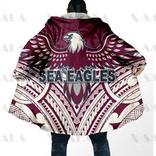 Carica l&#39;immagine nel visualizzatore di Gallery, Assorted Anzac Day Indigenous Printed NRL Duffle Hooded Cloaks - Sea Eagles &amp; Dragons