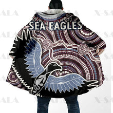 Carica l&#39;immagine nel visualizzatore di Gallery, Assorted Anzac Day Indigenous Printed NRL Duffle Hooded Cloaks - Sea Eagles &amp; Dragons