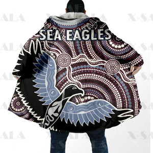 Assorted Anzac Day Indigenous Printed NRL Duffle Hooded Cloaks - Sea Eagles & Dragons