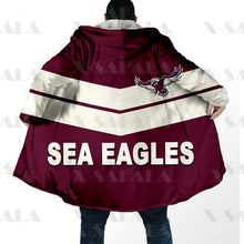 Carica l&#39;immagine nel visualizzatore di Gallery, Assorted Anzac Day Indigenous Printed NRL Duffle Hooded Cloaks - Sea Eagles &amp; Dragons