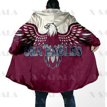 Carica l&#39;immagine nel visualizzatore di Gallery, Assorted Anzac Day Indigenous Printed NRL Duffle Hooded Cloaks - Sea Eagles &amp; Dragons