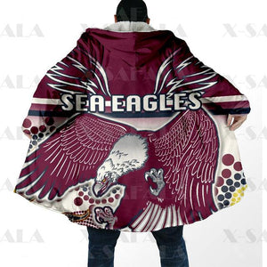 Assorted Anzac Day Indigenous Printed NRL Duffle Hooded Cloaks - Sea Eagles & Dragons