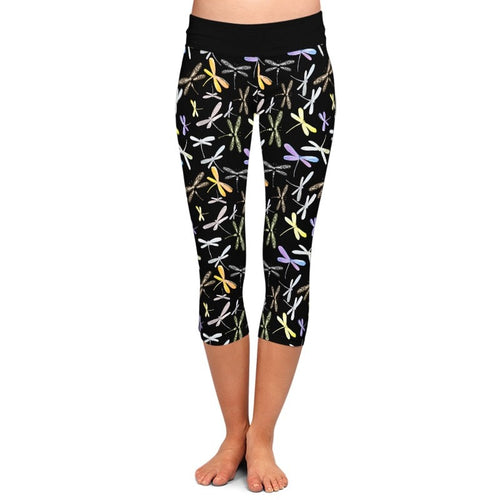 Ladies Beautiful 3D Dragonfly Printed Capri Leggings