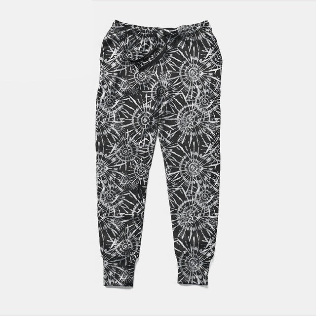 Ladies 3D Black & White Tie-Dye Printed Joggers With Pockets