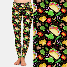 Cargar imagen en el visor de la galería, Ladies 3D Fast Food Tacos &amp; Pizzas Printed Brushed Leggings