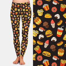 Load image into Gallery viewer, Ladies 3D Fast Food Tacos &amp; Pizzas Printed Brushed Leggings